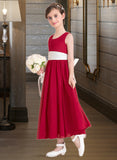 Itzel Empire A-Line Scoop Neck Ankle-Length Chiffon Junior Bridesmaid Dress With Sash Bow(s) STIP0013542