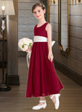 Itzel Empire A-Line Scoop Neck Ankle-Length Chiffon Junior Bridesmaid Dress With Sash Bow(s) STIP0013542