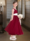 Itzel Empire A-Line Scoop Neck Ankle-Length Chiffon Junior Bridesmaid Dress With Sash Bow(s) STIP0013542