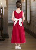 Itzel Empire A-Line Scoop Neck Ankle-Length Chiffon Junior Bridesmaid Dress With Sash Bow(s) STIP0013542