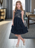 Ariana A-Line Scoop Neck Knee-Length Chiffon Junior Bridesmaid Dress With Cascading Ruffles STIP0013543