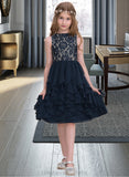 Ariana A-Line Scoop Neck Knee-Length Chiffon Junior Bridesmaid Dress With Cascading Ruffles STIP0013543