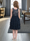 Ariana A-Line Scoop Neck Knee-Length Chiffon Junior Bridesmaid Dress With Cascading Ruffles STIP0013543