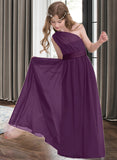 Kaia A-Line One-Shoulder Floor-Length Chiffon Junior Bridesmaid Dress With Ruffle STIP0013544