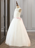 Jacquelyn Ball-Gown/Princess Scoop Neck Floor-Length Tulle Junior Bridesmaid Dress With Sash Beading Bow(s) STIP0013545