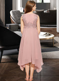 Kylee A-Line Scoop Neck Tea-Length Chiffon Lace Junior Bridesmaid Dress STIP0013547