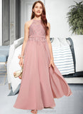 Bria A-Line Scoop Neck Floor-Length Chiffon Lace Junior Bridesmaid Dress STIP0013549