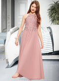 Bria A-Line Scoop Neck Floor-Length Chiffon Lace Junior Bridesmaid Dress STIP0013549