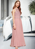 Bria A-Line Scoop Neck Floor-Length Chiffon Lace Junior Bridesmaid Dress STIP0013549