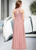 Bria A-Line Scoop Neck Floor-Length Chiffon Lace Junior Bridesmaid Dress STIP0013549