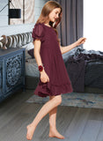 Aisha A-Line Scoop Neck Knee-Length Chiffon Junior Bridesmaid Dress With Bow(s) Cascading Ruffles STIP0013550