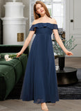 Lisa A-Line Off-the-Shoulder Floor-Length Chiffon Junior Bridesmaid Dress STIP0013551