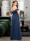 Lisa A-Line Off-the-Shoulder Floor-Length Chiffon Junior Bridesmaid Dress STIP0013551