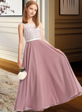 Mariana A-Line V-neck Floor-Length Chiffon Lace Junior Bridesmaid Dress STIP0013552