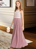 Mariana A-Line V-neck Floor-Length Chiffon Lace Junior Bridesmaid Dress STIP0013552