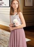 Mariana A-Line V-neck Floor-Length Chiffon Lace Junior Bridesmaid Dress STIP0013552