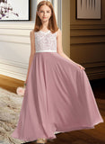 Mariana A-Line V-neck Floor-Length Chiffon Lace Junior Bridesmaid Dress STIP0013552