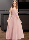 Roselyn A-Line Off-the-Shoulder Floor-Length Chiffon Junior Bridesmaid Dress With Cascading Ruffles STIP0013553