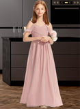 Roselyn A-Line Off-the-Shoulder Floor-Length Chiffon Junior Bridesmaid Dress With Cascading Ruffles STIP0013553