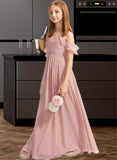 Roselyn A-Line Off-the-Shoulder Floor-Length Chiffon Junior Bridesmaid Dress With Cascading Ruffles STIP0013553