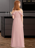 Roselyn A-Line Off-the-Shoulder Floor-Length Chiffon Junior Bridesmaid Dress With Cascading Ruffles STIP0013553