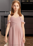 Roselyn A-Line Off-the-Shoulder Floor-Length Chiffon Junior Bridesmaid Dress With Cascading Ruffles STIP0013553