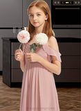 Roselyn A-Line Off-the-Shoulder Floor-Length Chiffon Junior Bridesmaid Dress With Cascading Ruffles STIP0013553