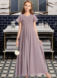 Anabella A-Line V-neck Floor-Length Chiffon Junior Bridesmaid Dress With Ruffle STIP0013554