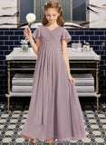 Anabella A-Line V-neck Floor-Length Chiffon Junior Bridesmaid Dress With Ruffle STIP0013554