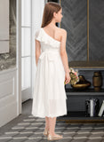 Guadalupe A-Line One-Shoulder Asymmetrical Chiffon Lace Junior Bridesmaid Dress With Bow(s) STIP0013557