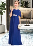 Evangeline A-Line Scoop Neck Floor-Length Chiffon Junior Bridesmaid Dress With Ruffle Beading STIP0013560