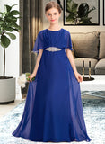 Evangeline A-Line Scoop Neck Floor-Length Chiffon Junior Bridesmaid Dress With Ruffle Beading STIP0013560