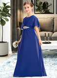 Evangeline A-Line Scoop Neck Floor-Length Chiffon Junior Bridesmaid Dress With Ruffle Beading STIP0013560