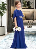 Evangeline A-Line Scoop Neck Floor-Length Chiffon Junior Bridesmaid Dress With Ruffle Beading STIP0013560