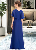 Evangeline A-Line Scoop Neck Floor-Length Chiffon Junior Bridesmaid Dress With Ruffle Beading STIP0013560