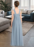 Kayden A-Line V-neck Floor-Length Chiffon Junior Bridesmaid Dress With Ruffle STIP0013561