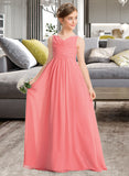 Sasha EmpireV-neckFloor-LengthChiffonJuniorBridesmaidDressWithRuffleBeadingSequins#173291 STIP0013562