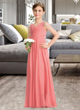 Sasha EmpireV-neckFloor-LengthChiffonJuniorBridesmaidDressWithRuffleBeadingSequins#173291 STIP0013562