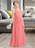 Sasha EmpireV-neckFloor-LengthChiffonJuniorBridesmaidDressWithRuffleBeadingSequins#173291 STIP0013562