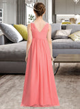 Sasha EmpireV-neckFloor-LengthChiffonJuniorBridesmaidDressWithRuffleBeadingSequins#173291 STIP0013562