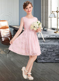 Jean A-Line Scoop Neck Knee-Length Lace Junior Bridesmaid Dress With Sash Bow(s) STIP0013563