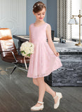 Jean A-Line Scoop Neck Knee-Length Lace Junior Bridesmaid Dress With Sash Bow(s) STIP0013563