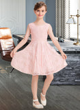 Jean A-Line Scoop Neck Knee-Length Lace Junior Bridesmaid Dress With Sash Bow(s) STIP0013563