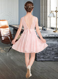 Jean A-Line Scoop Neck Knee-Length Lace Junior Bridesmaid Dress With Sash Bow(s) STIP0013563