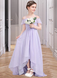 Skyla A-Line Off-the-Shoulder Asymmetrical Chiffon Junior Bridesmaid Dress With Cascading Ruffles STIP0013566