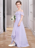 Skyla A-Line Off-the-Shoulder Asymmetrical Chiffon Junior Bridesmaid Dress With Cascading Ruffles STIP0013566