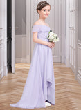 Skyla A-Line Off-the-Shoulder Asymmetrical Chiffon Junior Bridesmaid Dress With Cascading Ruffles STIP0013566