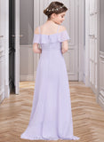 Skyla A-Line Off-the-Shoulder Asymmetrical Chiffon Junior Bridesmaid Dress With Cascading Ruffles STIP0013566