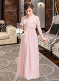 Marissa A-Line V-neck Floor-Length Chiffon Junior Bridesmaid Dress With Cascading Ruffles STIP0013567