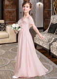 Marissa A-Line V-neck Floor-Length Chiffon Junior Bridesmaid Dress With Cascading Ruffles STIP0013567